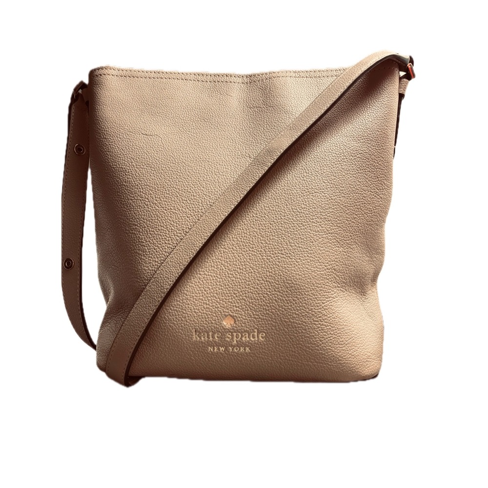 Kate Spade New York Beige Pebbled Leather Crossbody Zip Hobo Bag Gold Hardware